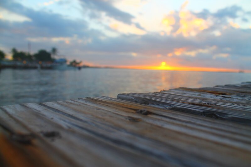 sunset at the wooden dock