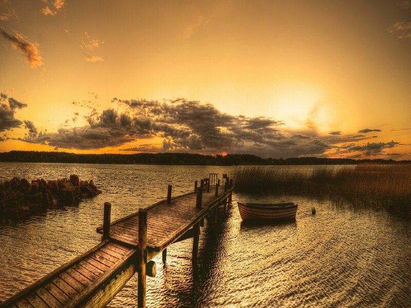 Sunset at the wooden dock