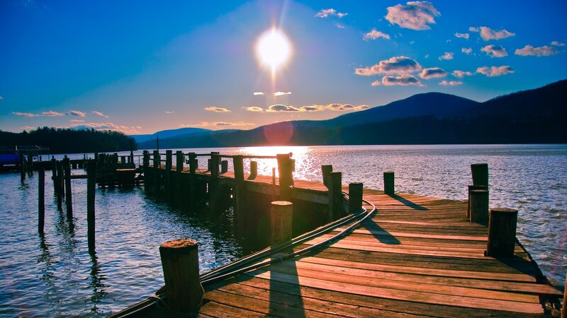 Sunset at the wooden dock