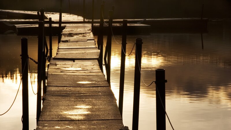 sunset at the wooden dock