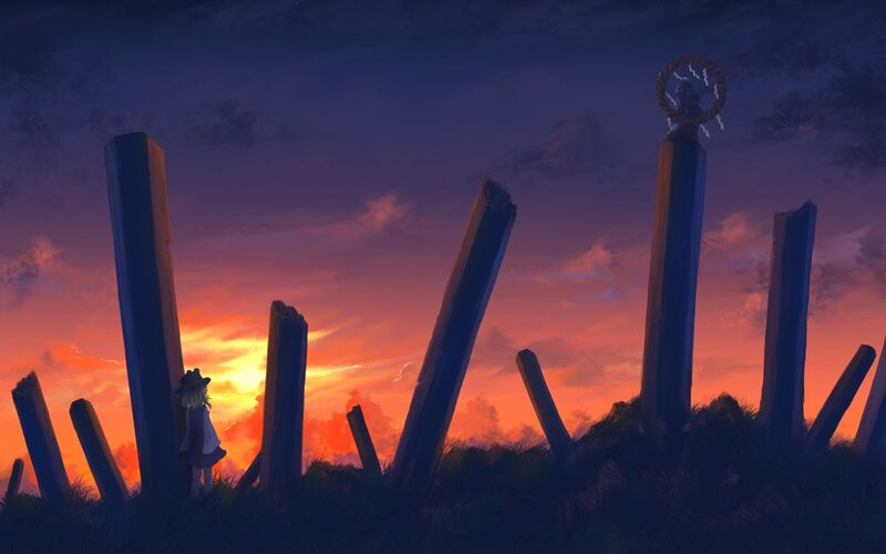 Sunset at the wooden pillars