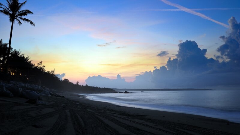 Sunset at Tropical Beach — Blue, Serene, Photograph