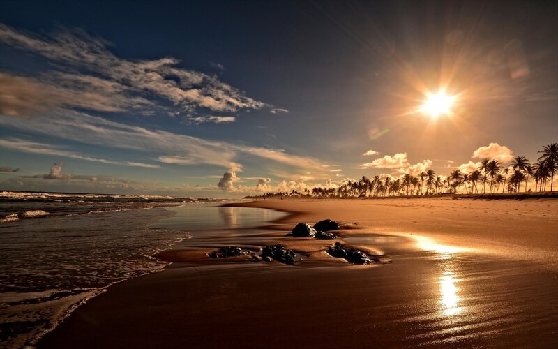 Sunset at Tropical Beach — Gold, Serene, Photograph