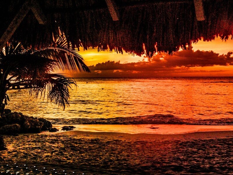 Sunset at Tropical Beach — Orange, Dramatic, Photograph