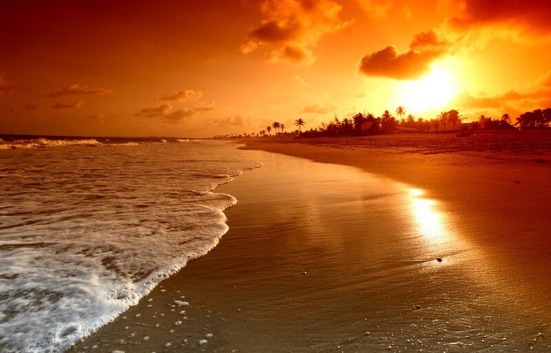 Sunset at Tropical Beach — Orange, Dramatic