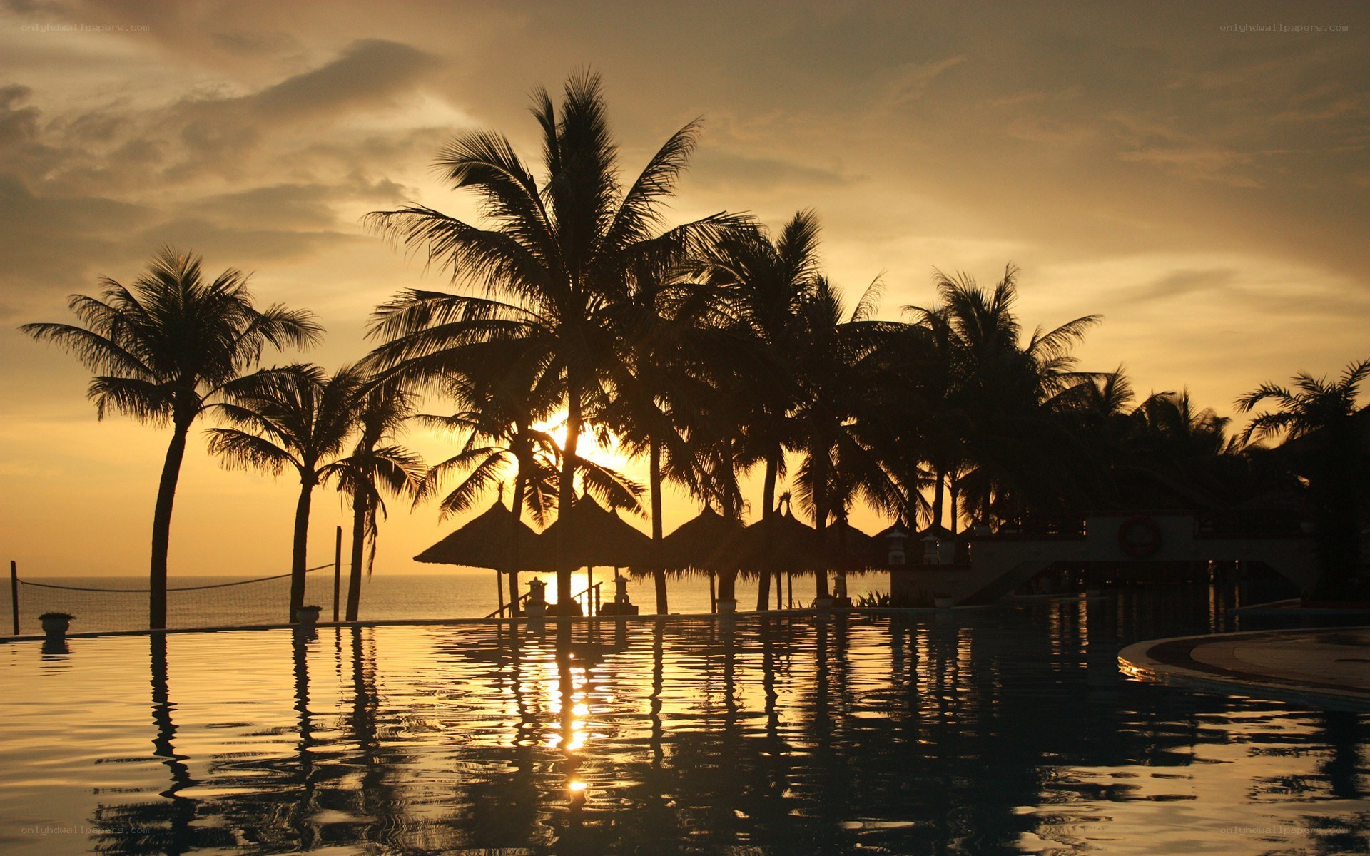 sunset at tropical resort