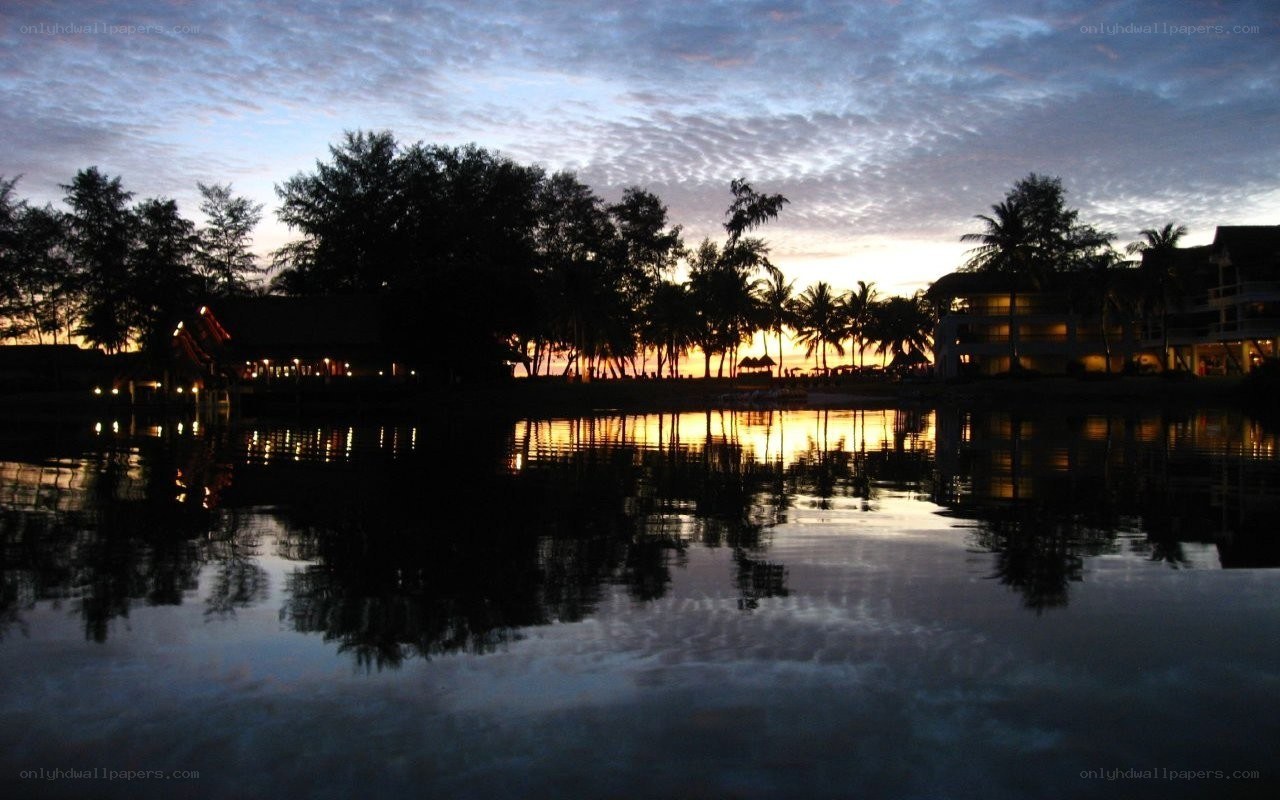 sunset at tropical resort