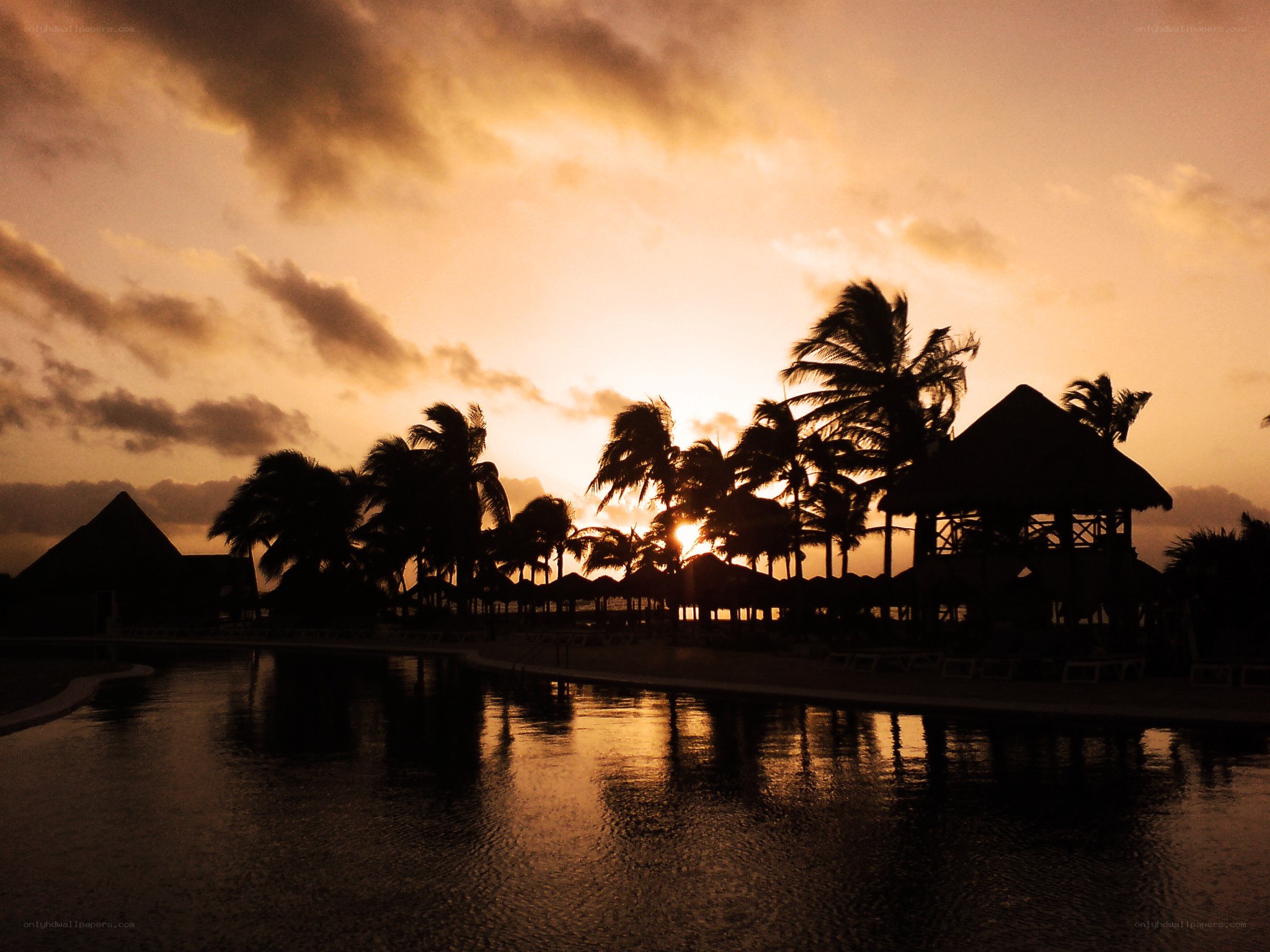 sunset at tropical resort
