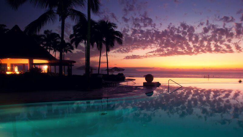 sunset at tropical resort