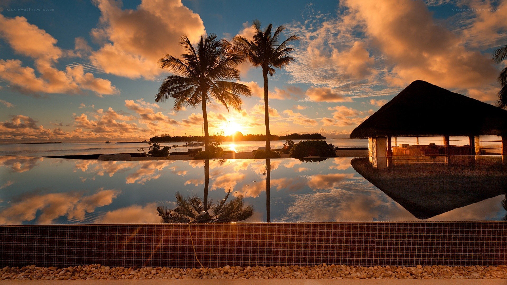 sunset at tropical resort