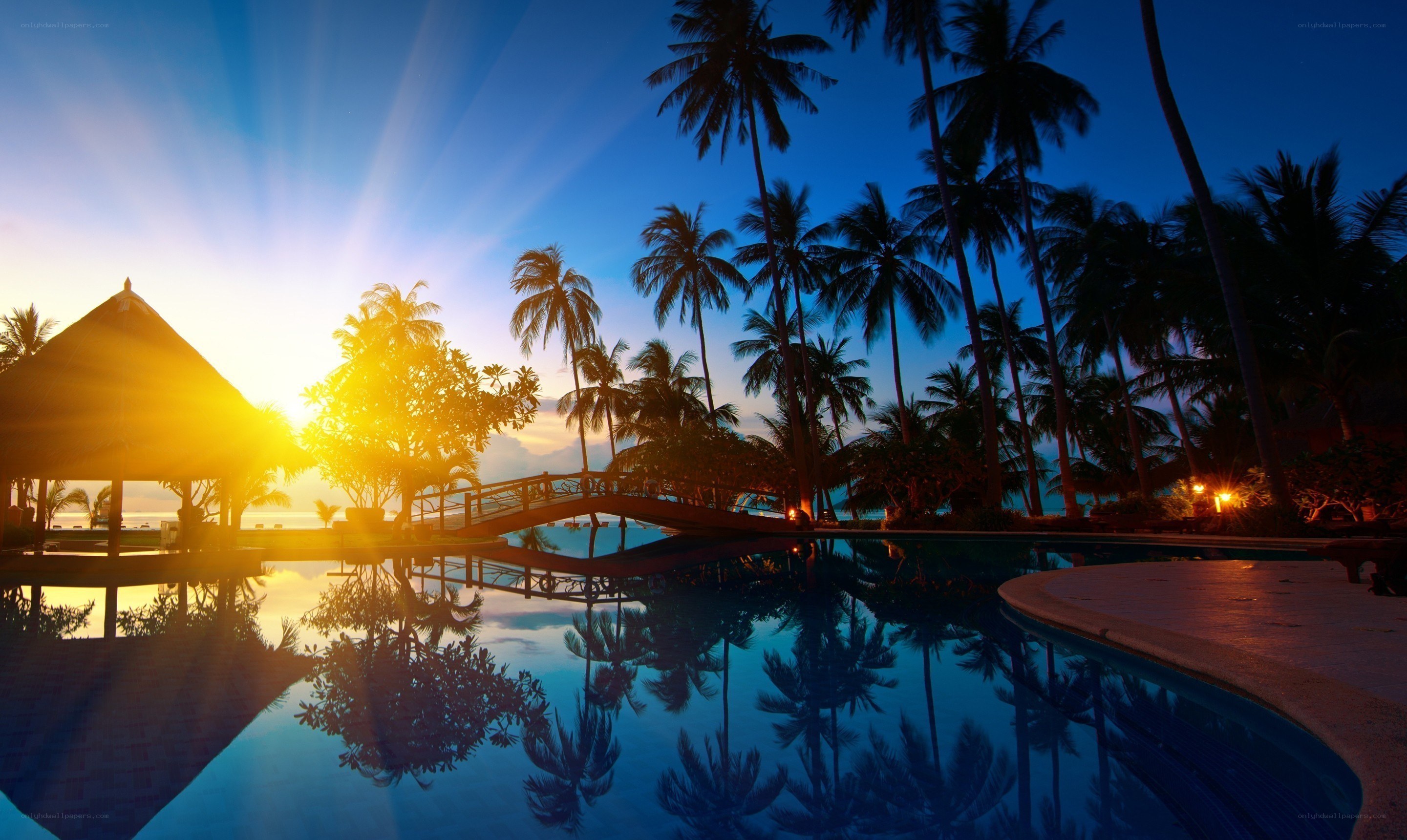 sunset at tropical resort