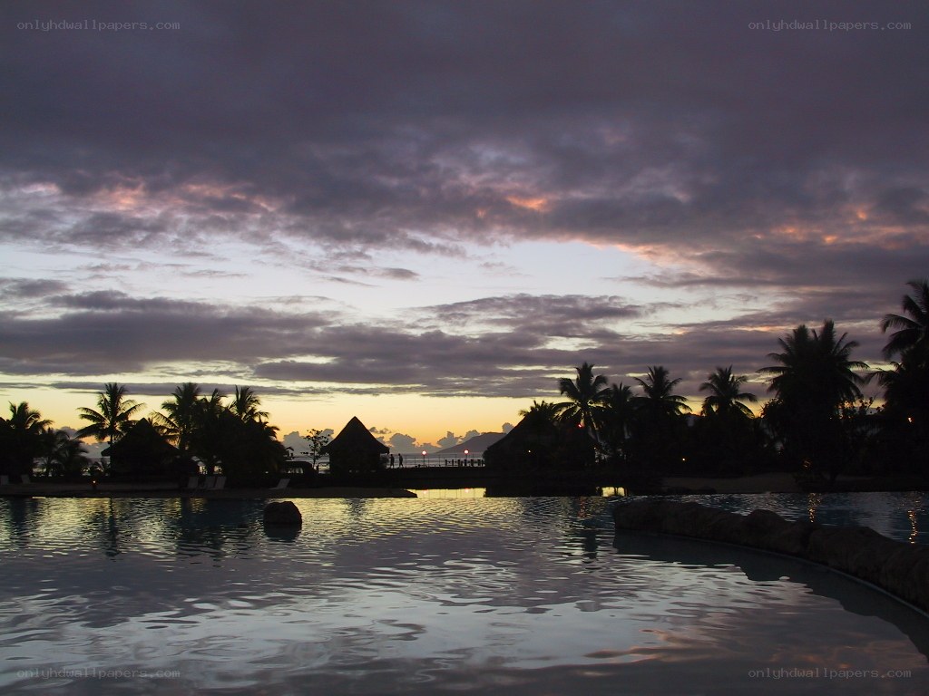 sunset at tropical resort