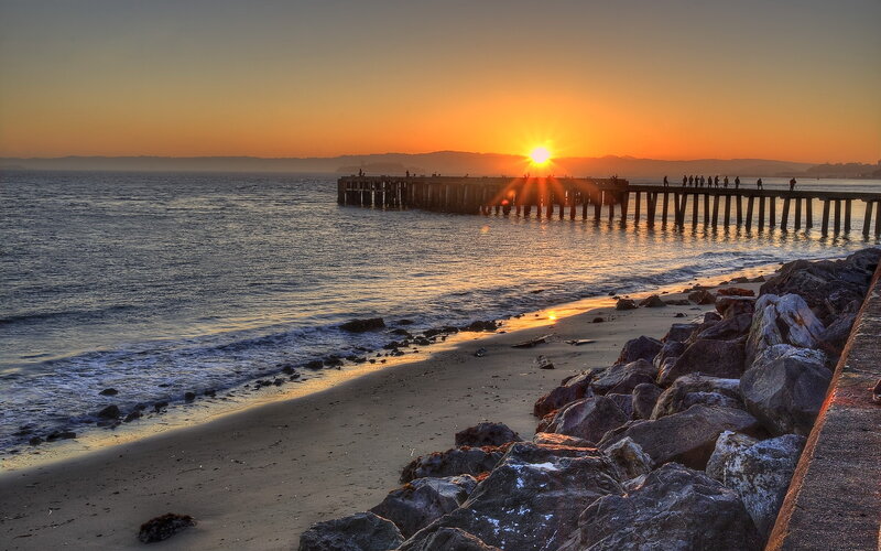 Sunset at Wooden Pier — Orange, Serene