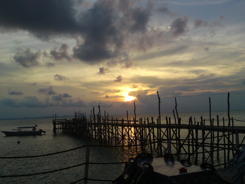 Sunset at wooden pier