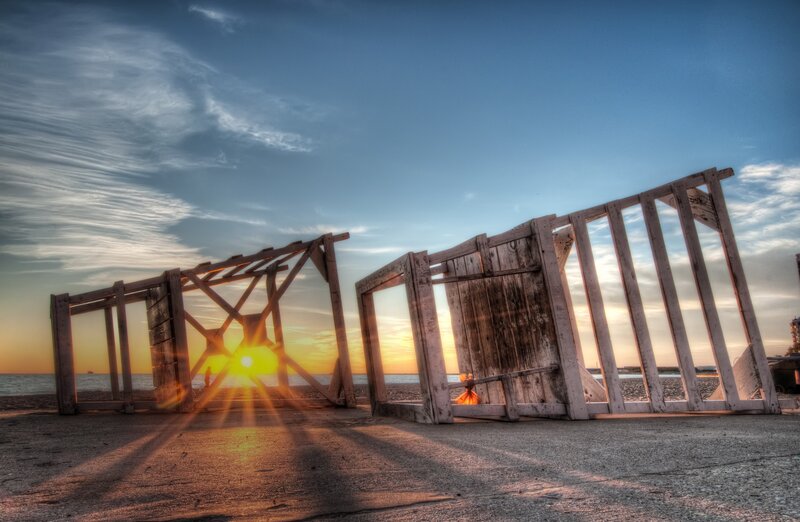 Sunset at wooden structure