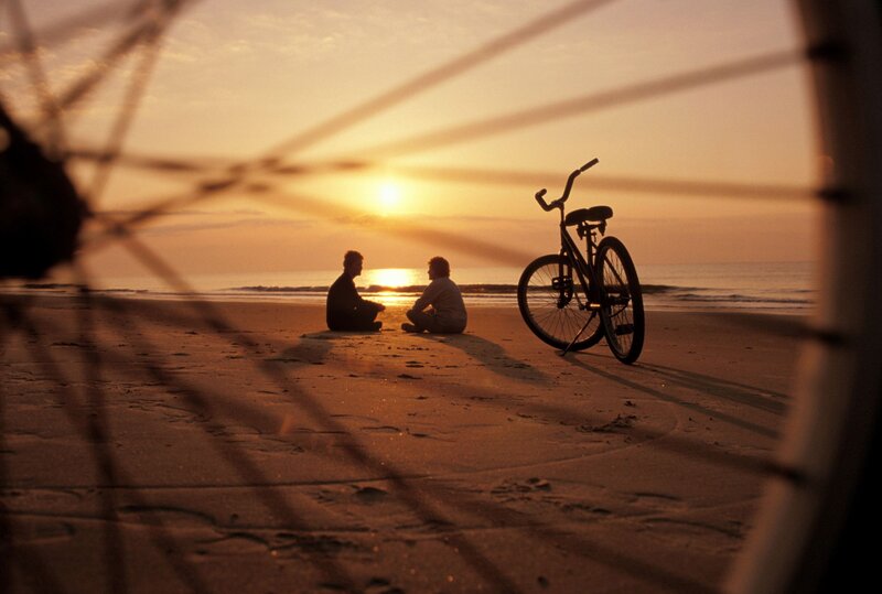 Sunset beach conversation