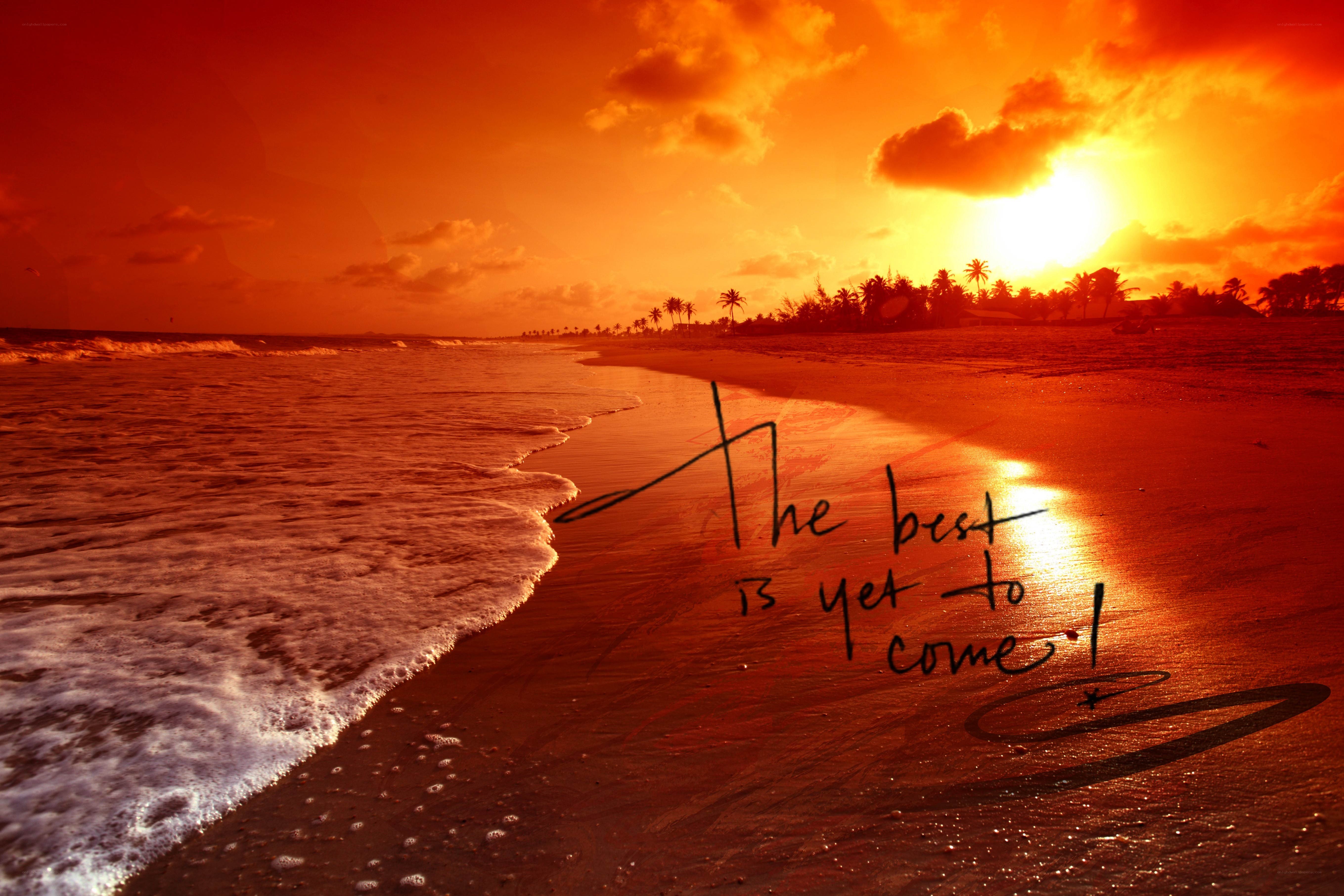 Sunset beach with inspirational quote