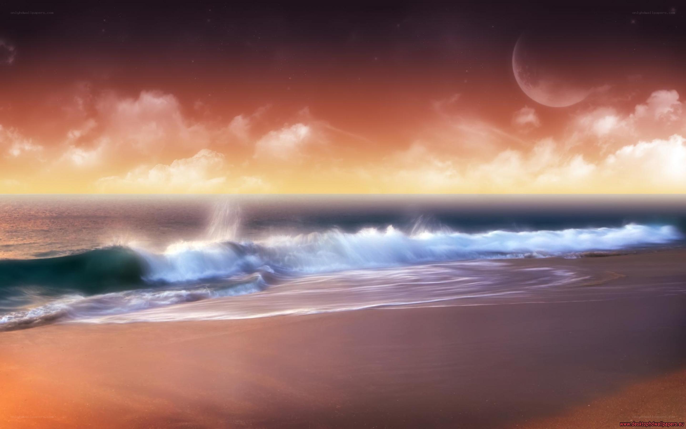 sunset beach with moon