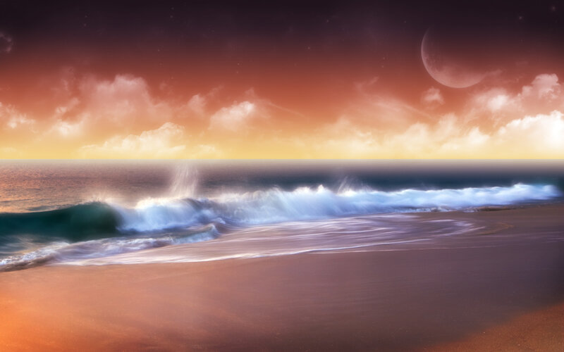 sunset beach with moon