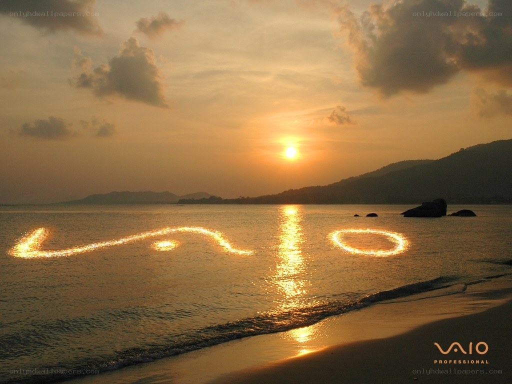 Sunset beach with VAIO logo