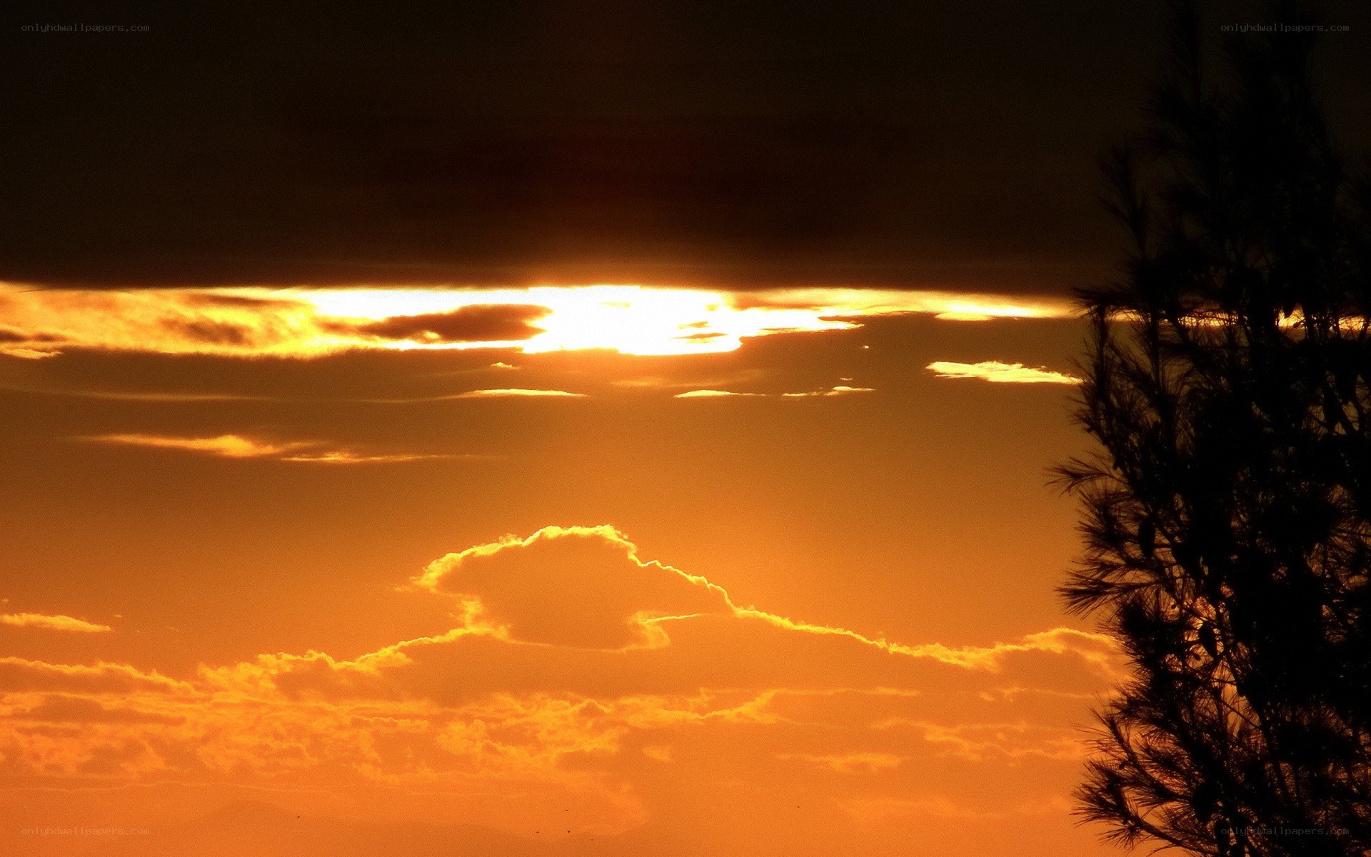 Sunset behind clouds