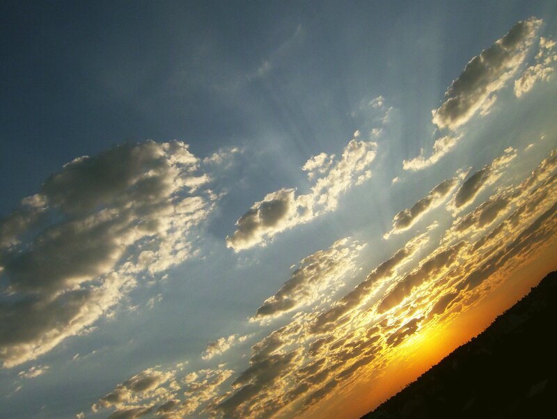 Sunset Behind Clouds — Blue, Dramatic, Photograph, Sky, Mountain