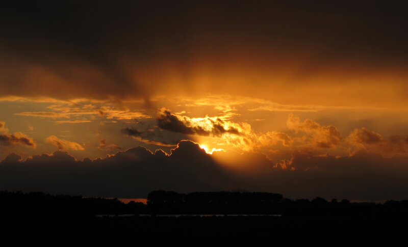 Sunset Behind Clouds — Orange, Dramatic, Photograph, Sky, Trees