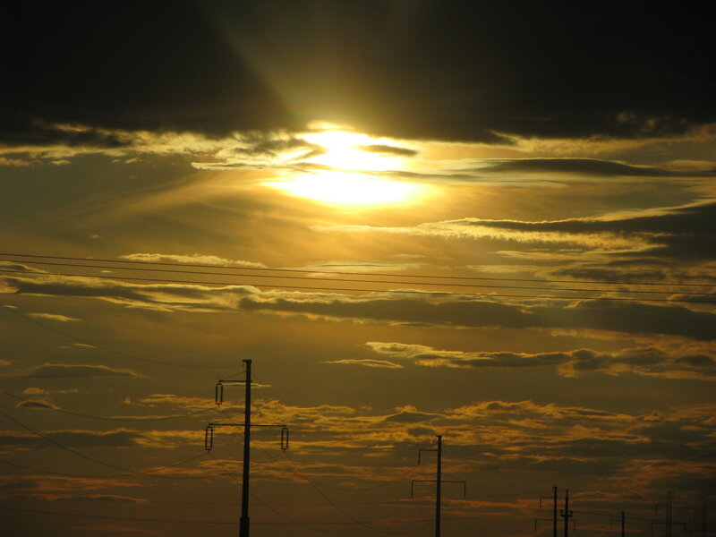 Sunset Behind Clouds — Yellow, Dramatic, Photograph, Power Lines