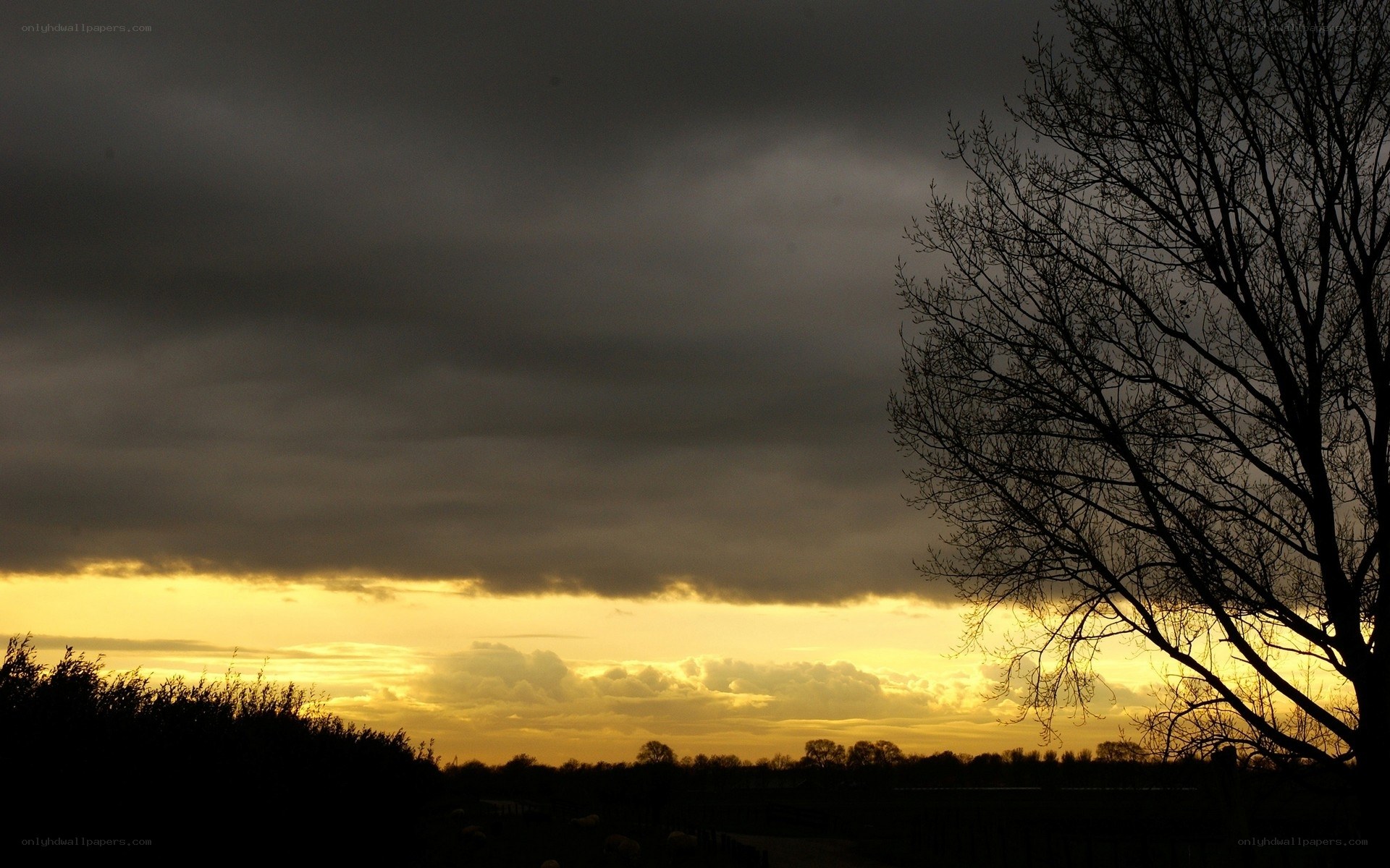 sunset behind dark clouds