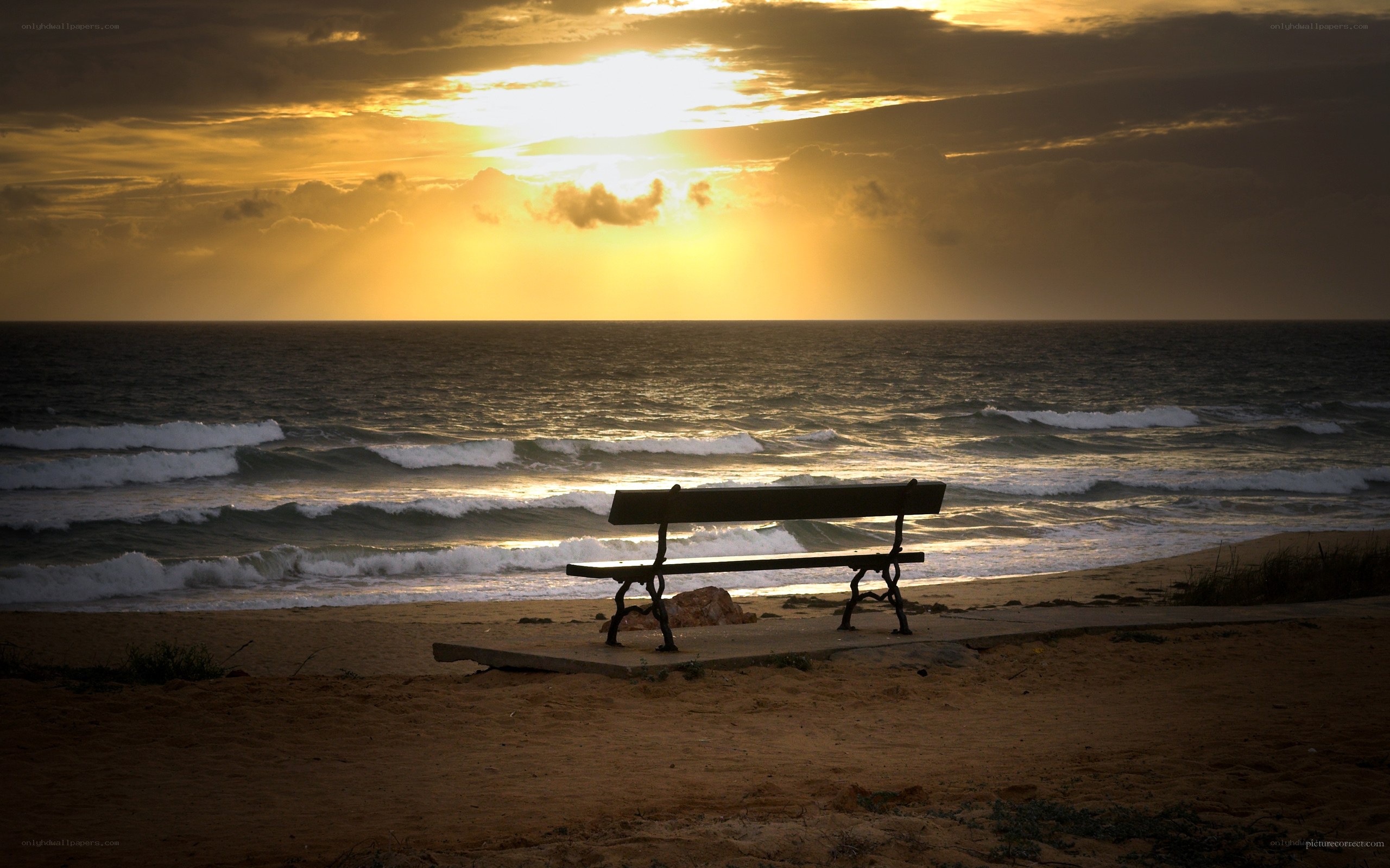 Sunset bench at the beach