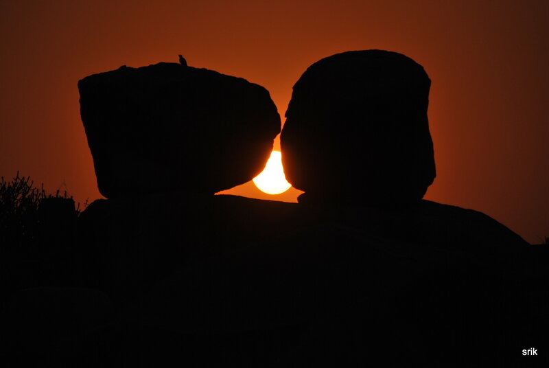 Sunset between rocks
