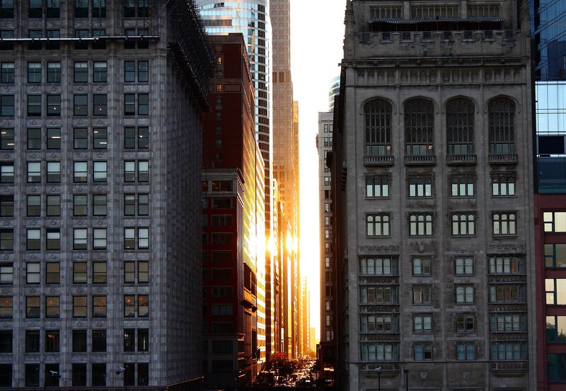 Sunset between skyscrapers