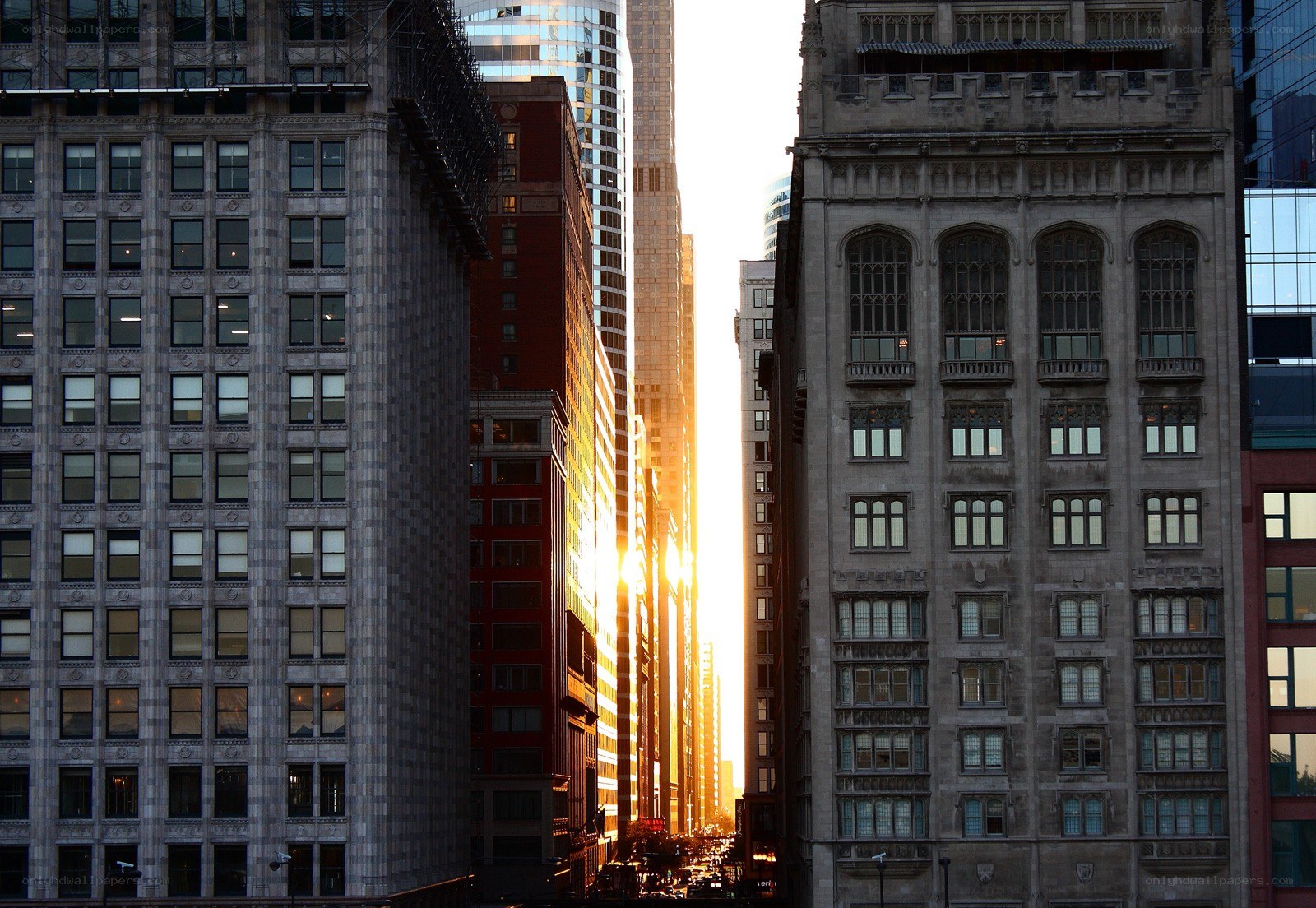 Sunset between skyscrapers