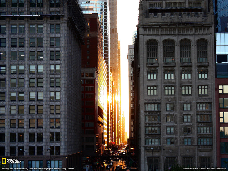 Sunset between skyscrapers