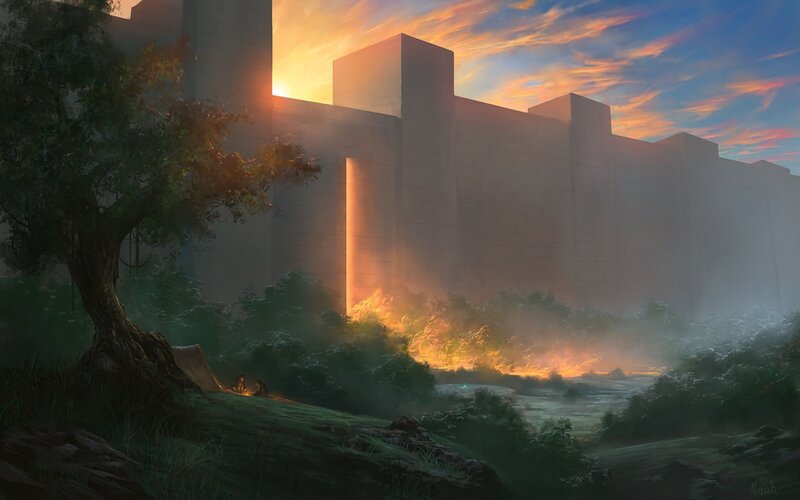 Sunset by ancient ruins