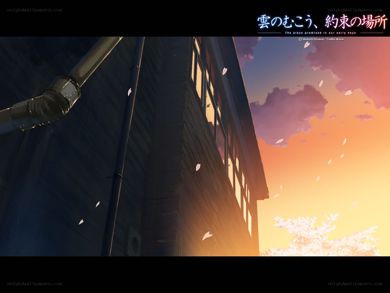 Sunset by the building