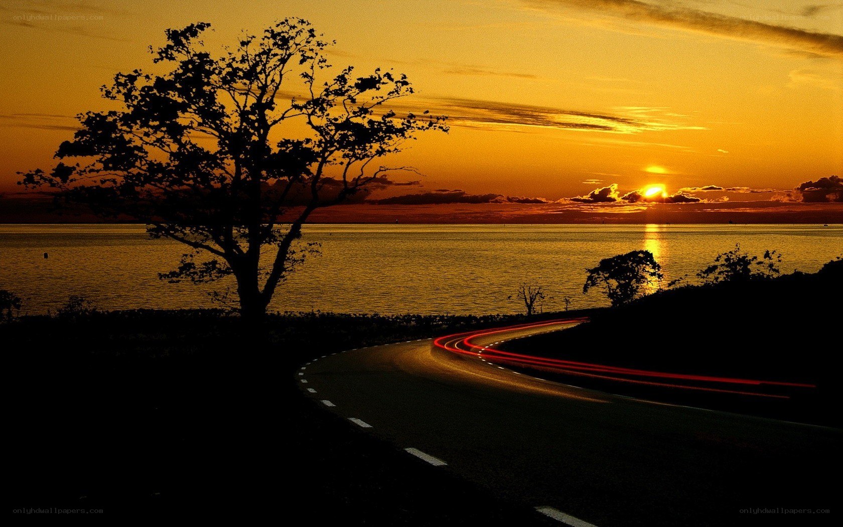 Sunset by the coastal road
