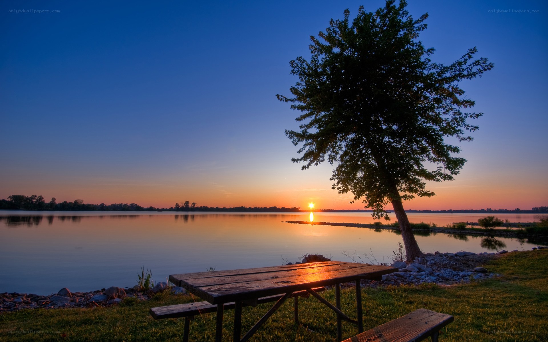 sunset by the lake