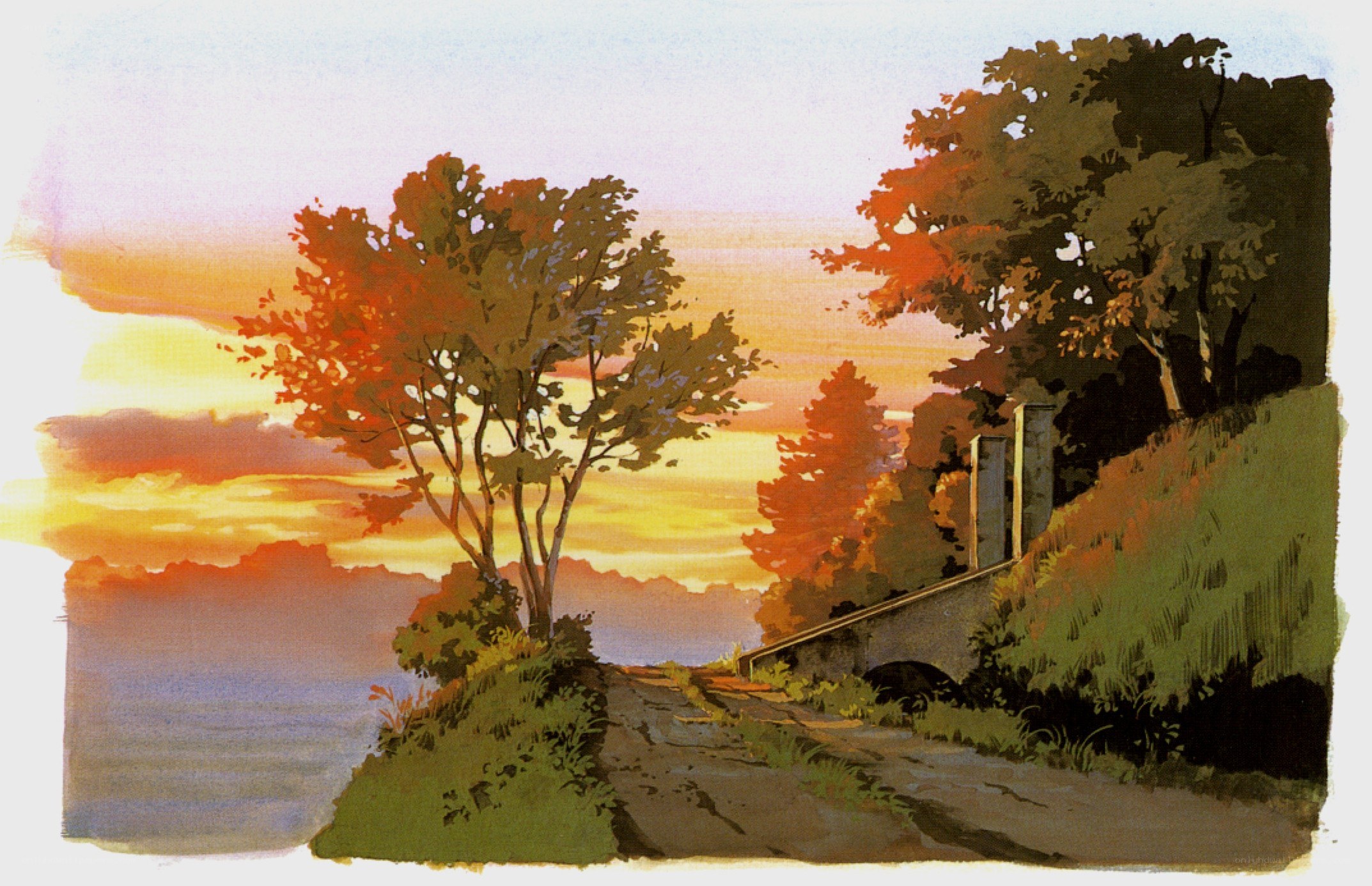 Sunset by the lakeside path