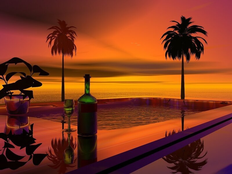 Sunset by the pool