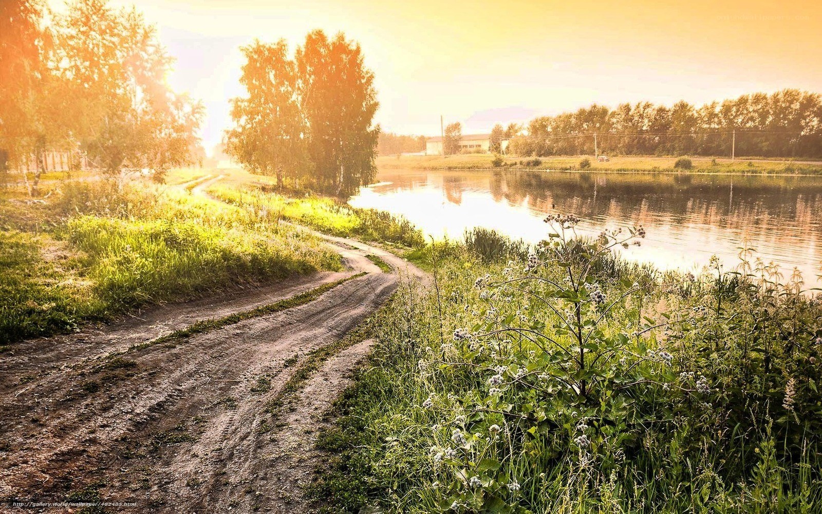 Sunset by the river path