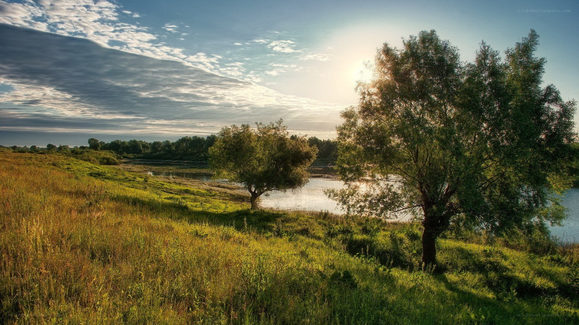 Sunset by the riverbank