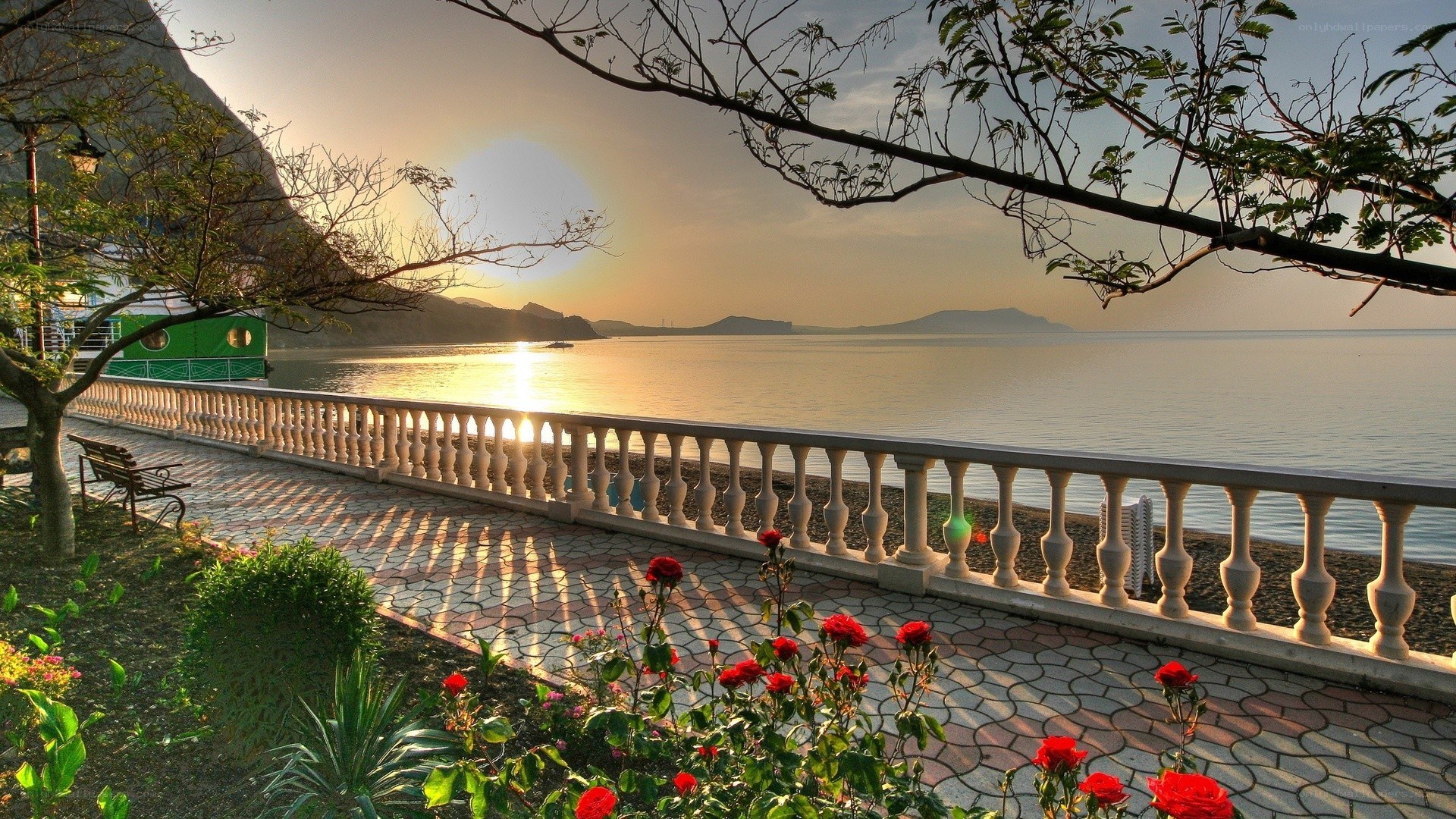 Sunset by the sea promenade