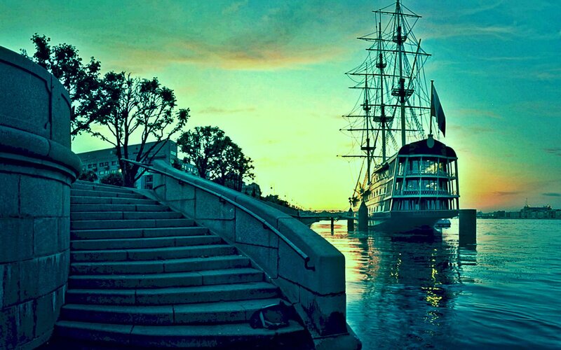 sunset by the ship