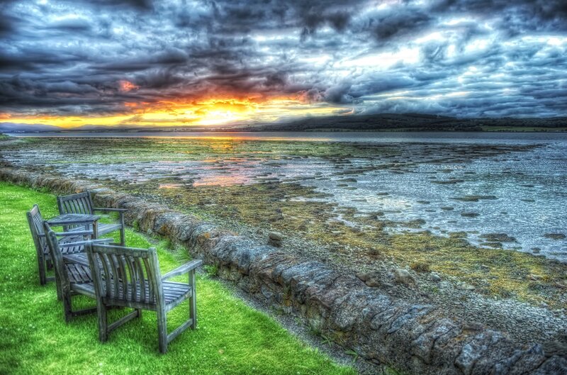 Sunset by the water