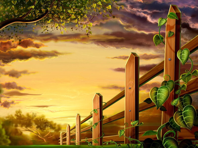 Sunset by the wooden fence