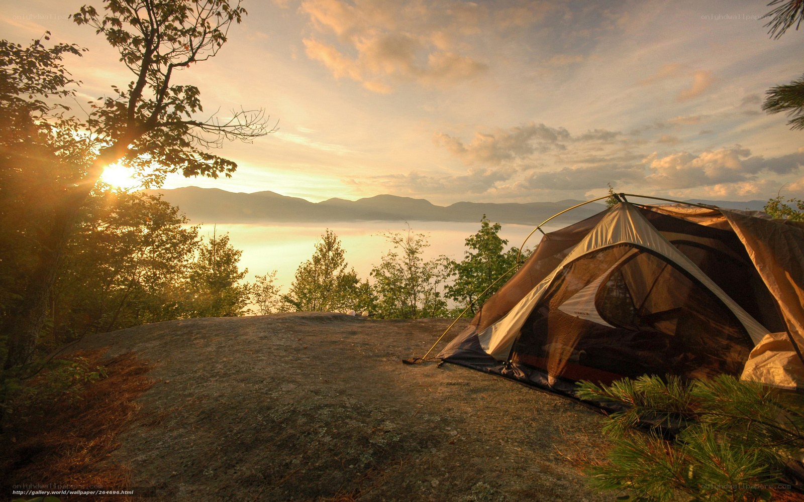 Sunset campsite by the lake