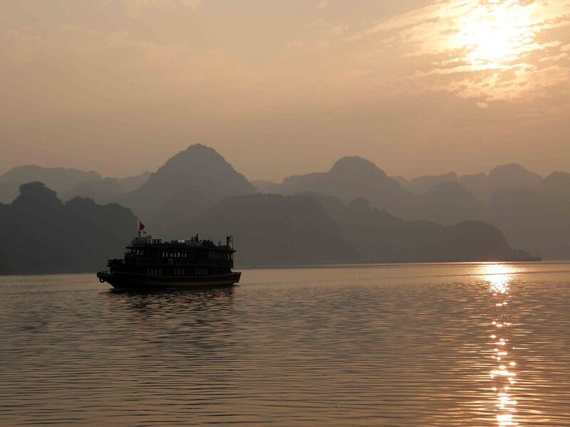 Sunset cruise on a calm lake