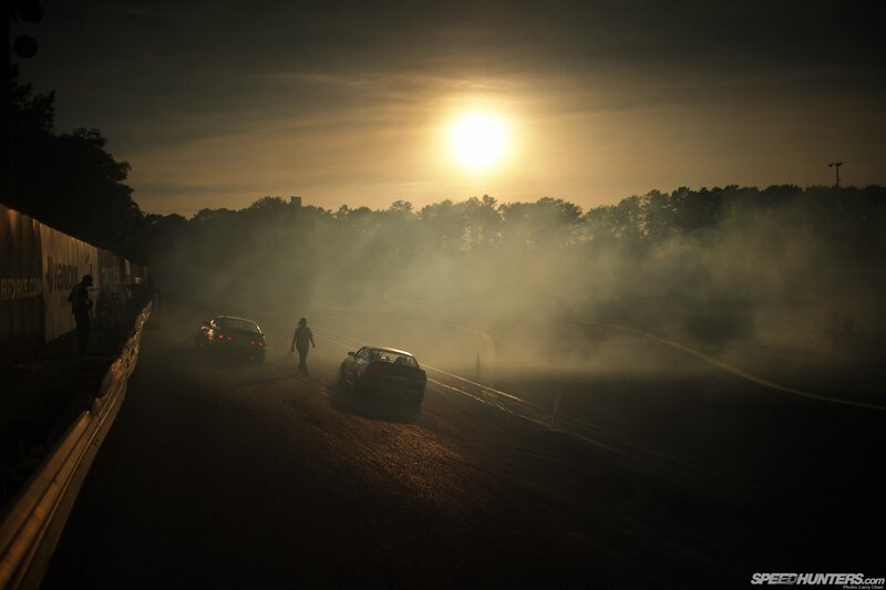 Sunset drag race with smoke