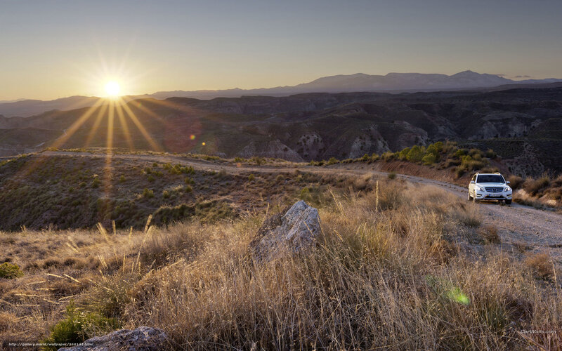Sunset drive in the mountains